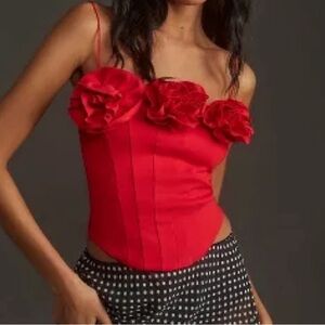 Sunday in Brooklyn Red Floral Cropped Corset Top with Flowers and Thin Straps